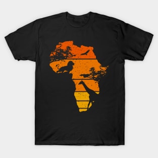 Africa Map African Safari | Lion Giraffe | Vintage Sunset T-Shirt